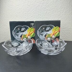 Savior Vivre California Poppies 2 Glass Bowel Japan Crystal Floral Oval Server